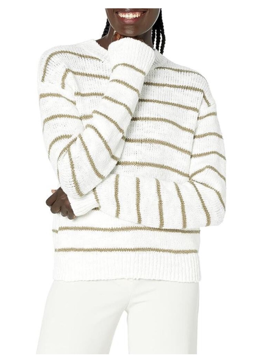 Vince Cotton White And Olive Sweater